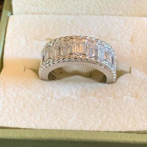 Judith Ripka Sterling Silver and Diamonique Emerald Cut Wedding Band